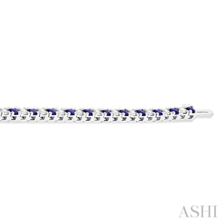 1 1/2 ctw Square Box Link 2.5MM Sapphire and Round Cut Diamond Precious Tennis Bracelet in 14K White Gold