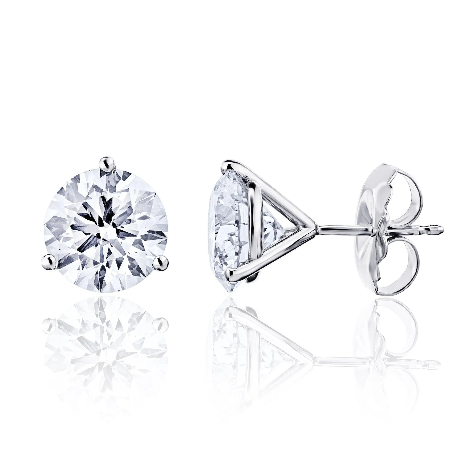 1-6 carat 3-Prong Martini Round Cut Lab Grown Diamond Stud Earrings in 14K White Gold