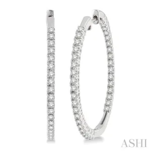 1 Ctw Round cut Diamond Hoop Earrings in 14K White Gold