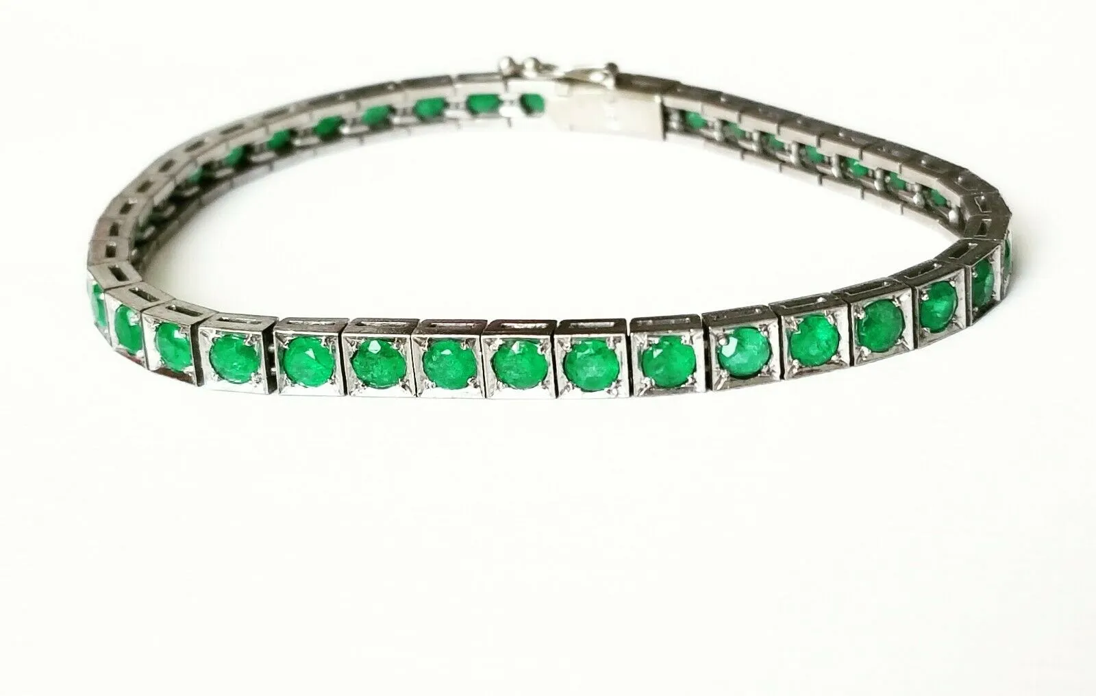 10 CTW Emerald Vintage Estate Tennis Bracelet 14k White Gold Natural Emeralds