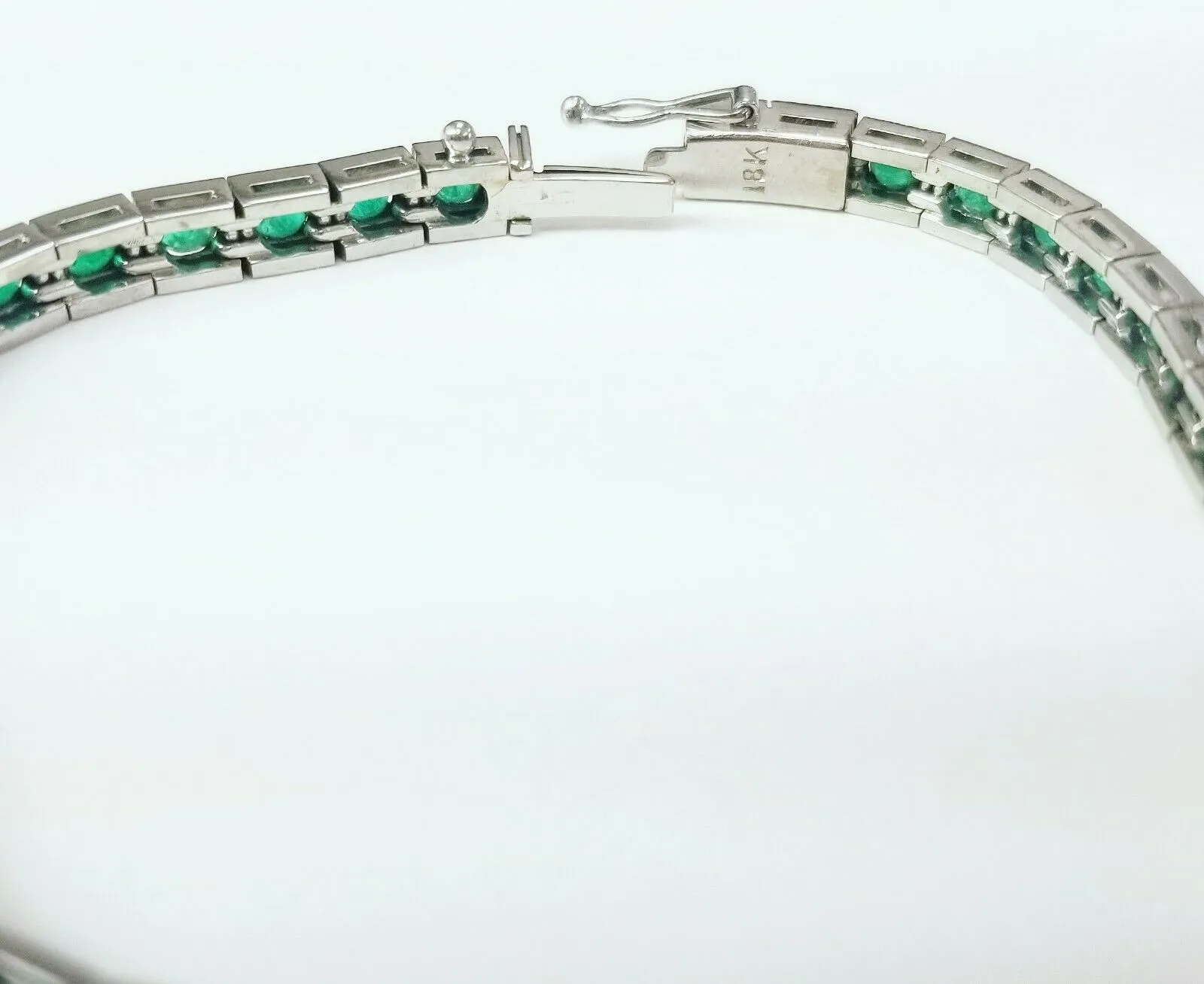 10 CTW Emerald Vintage Estate Tennis Bracelet 14k White Gold Natural Emeralds