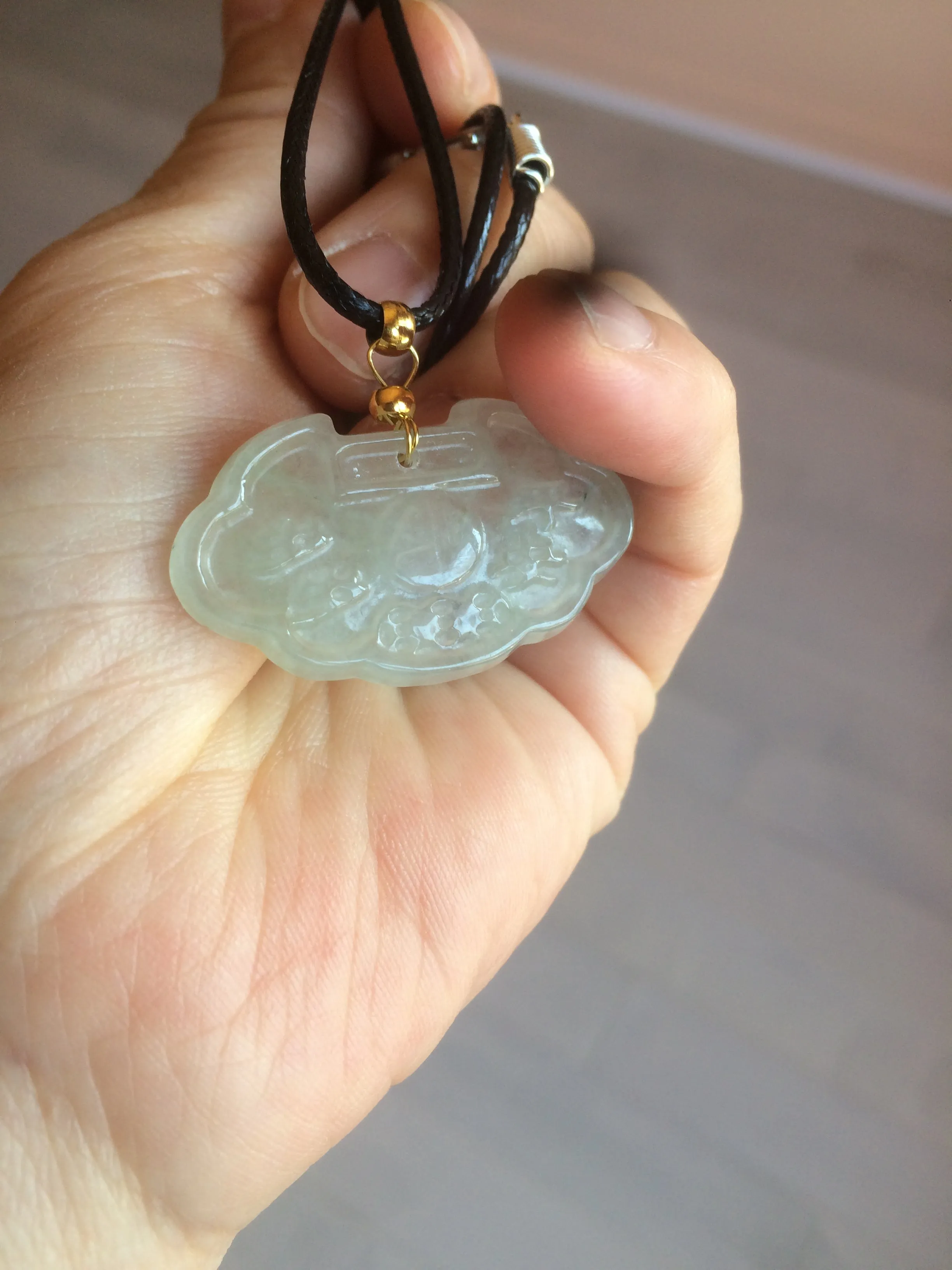 100% Natural green/white icy Jadeite Jade healthy and longevity lock pendant AF30