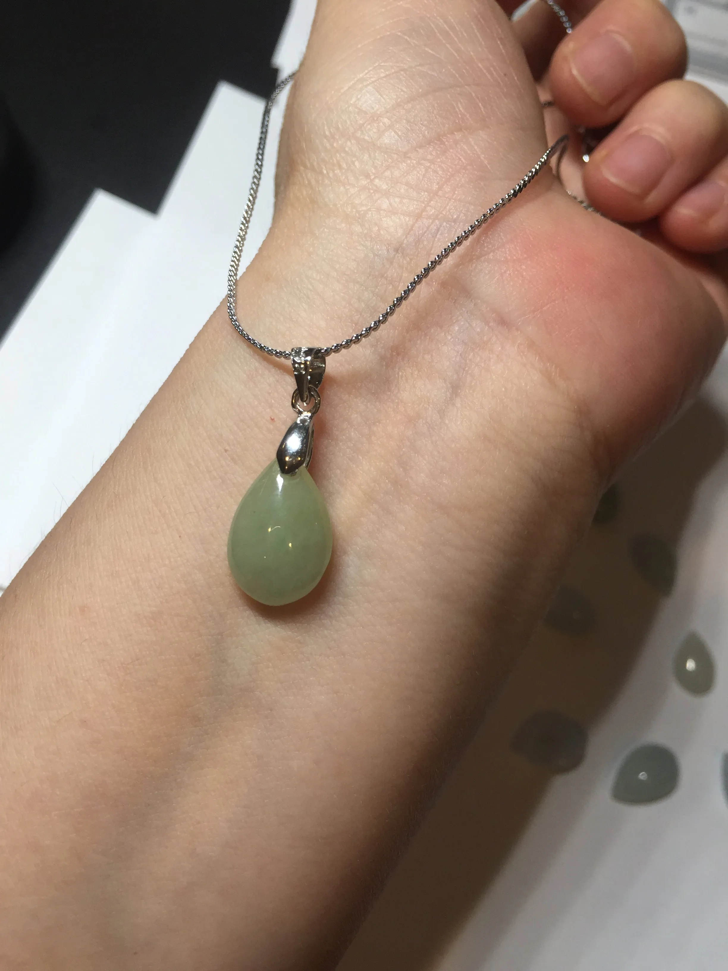 100% natural icy watery green white type A jadeite jade small water drop pendant necklace group BP59