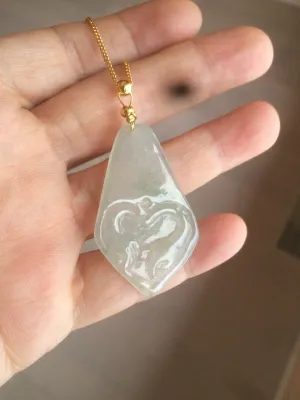 100% Natural super icy watery light green concentric hearts/pinky promise jadeite Jade pendant necklace AB81-4359 Best gift for valentines!