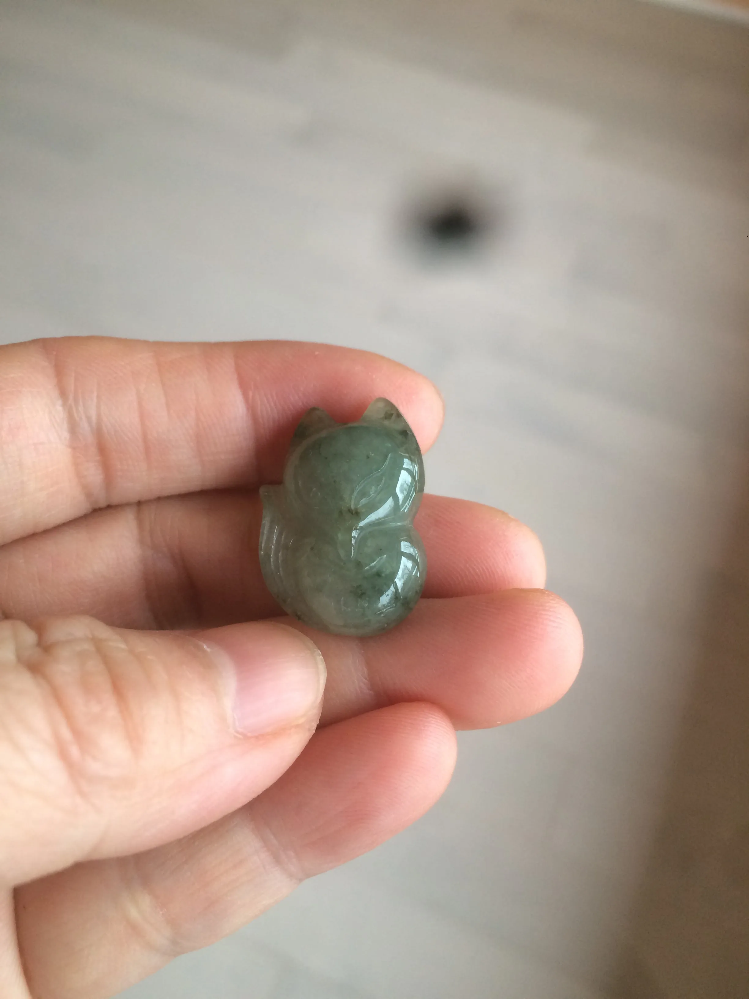 100% natural type A dark green/black jadeite jade fox pendant necklace C34