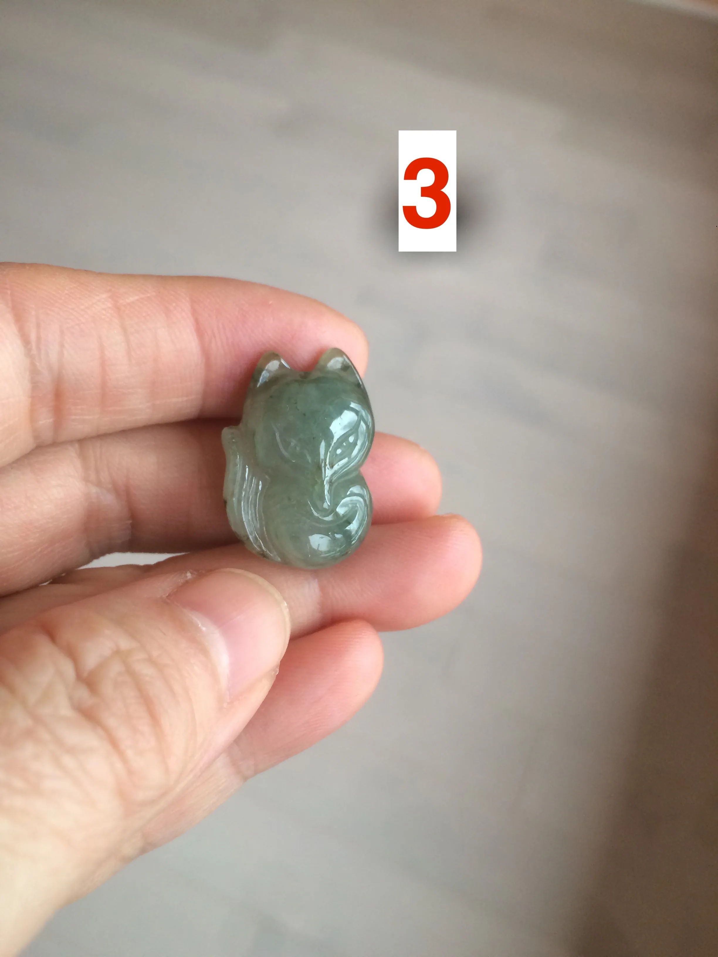 100% natural type A dark green/black jadeite jade fox pendant necklace C34