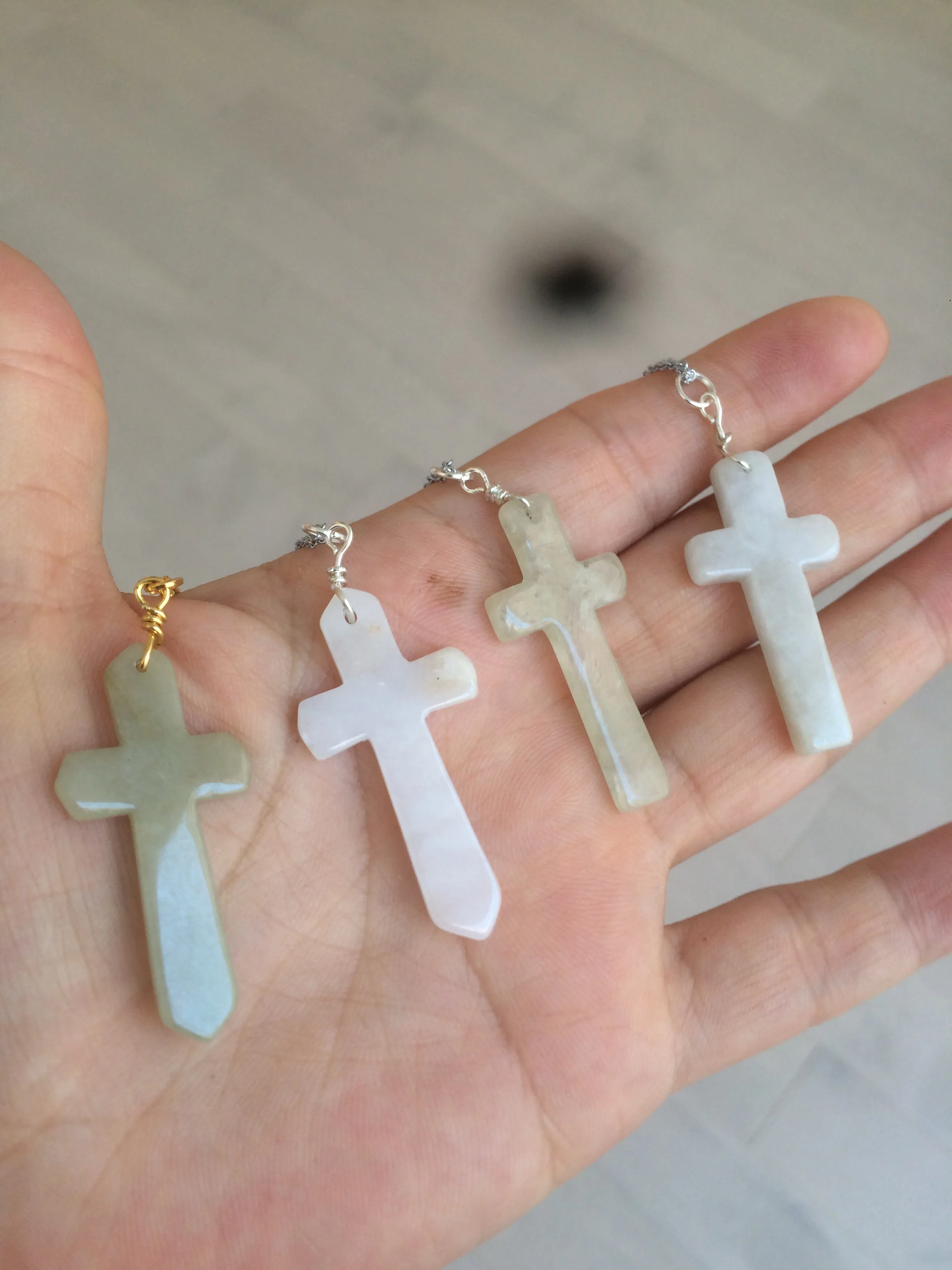 100% Natural type A yellow/white jadeite Jade cross pendant necklace AQ24