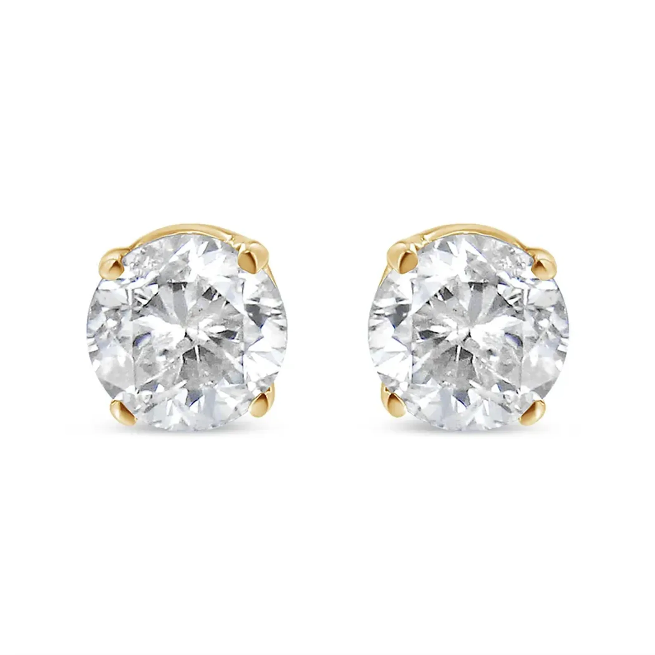 10K Yellow Gold over .925 Sterling Silver 1/3 Cttw Round Brilliant-Cut Diamond Classic 4-Prong Stud Earrings (K-L Color, I2-I3 Clarity)