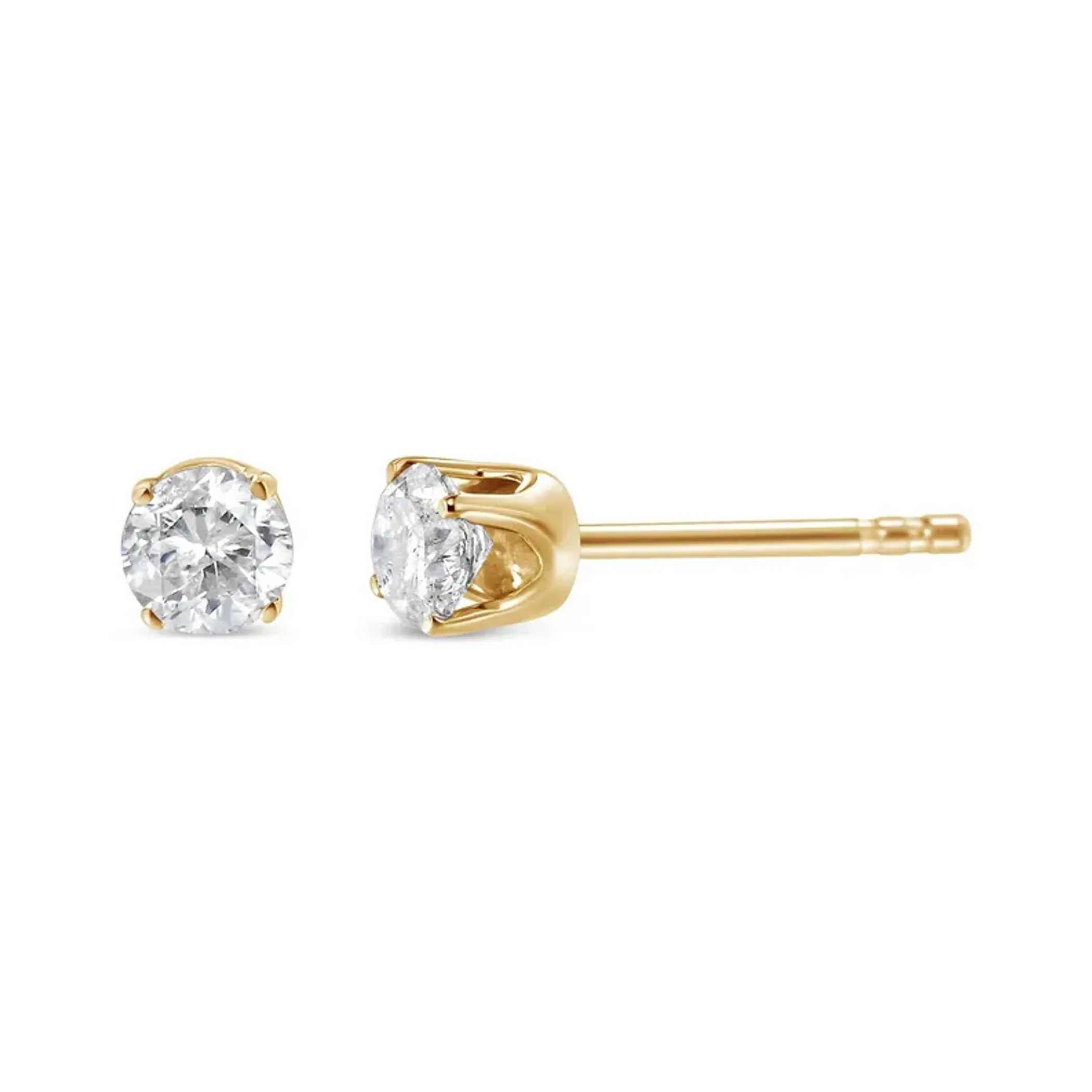 10K Yellow Gold over .925 Sterling Silver 1/3 Cttw Round Brilliant-Cut Diamond Classic 4-Prong Stud Earrings (K-L Color, I2-I3 Clarity)