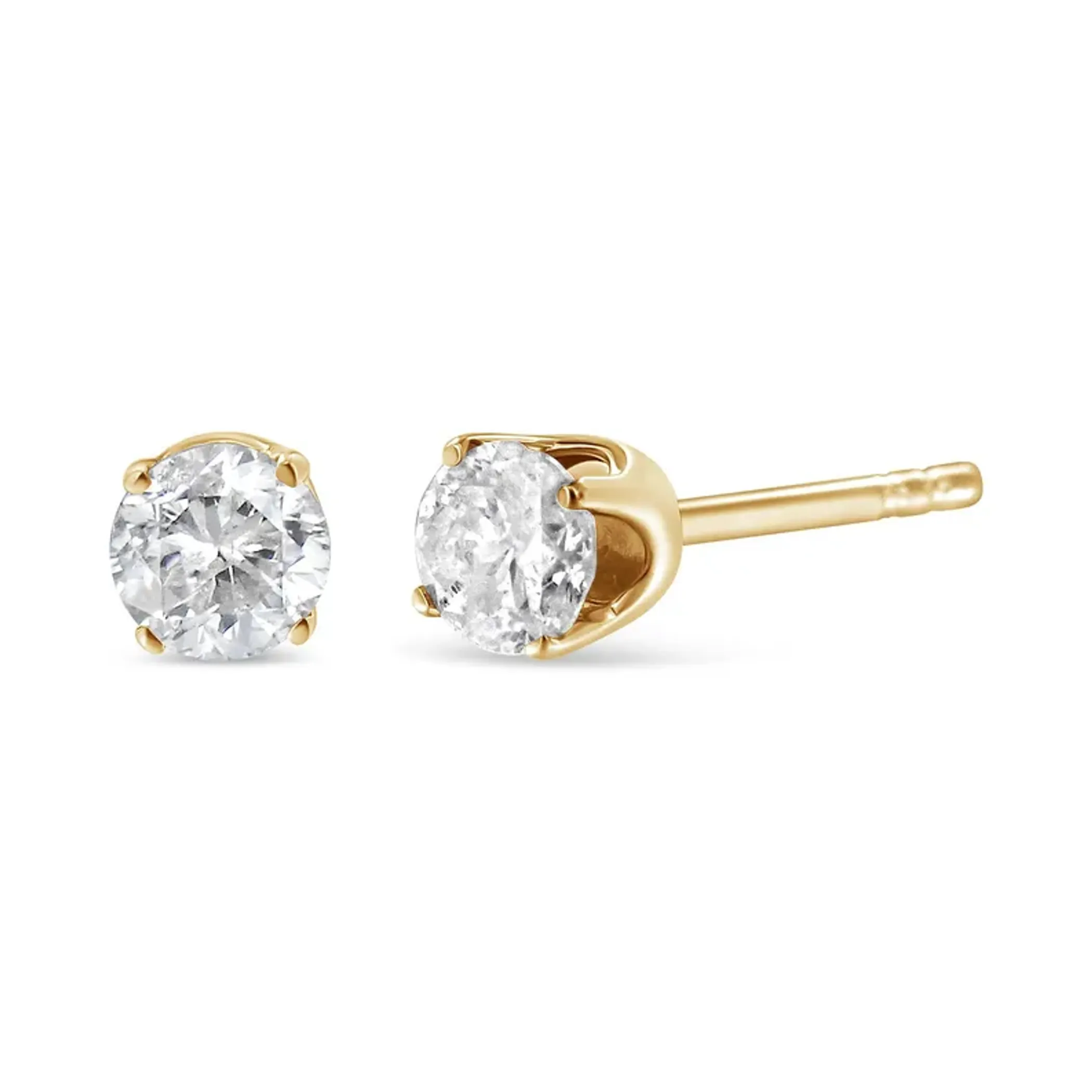 10K Yellow Gold over .925 Sterling Silver 1/3 Cttw Round Brilliant-Cut Diamond Classic 4-Prong Stud Earrings (K-L Color, I2-I3 Clarity)