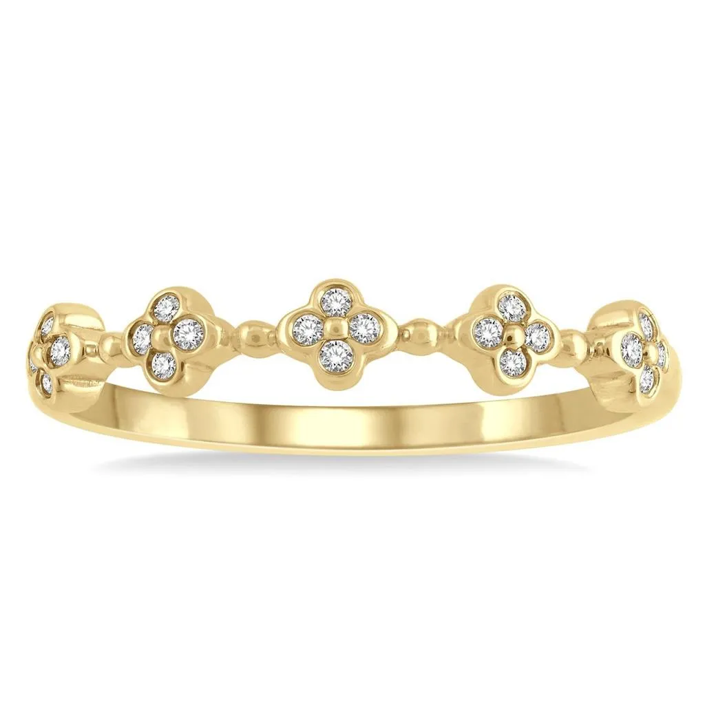 10K Yellow Gold Stackable Clover Diamond Ring