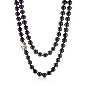 10mm Black Jade Rope Necklace with Camellia Ojime