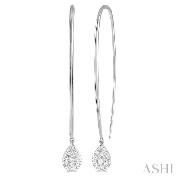 1/2 ctw Pear Shape Dangler Lovebright Round Cut Diamond Earring in 14K White Gold