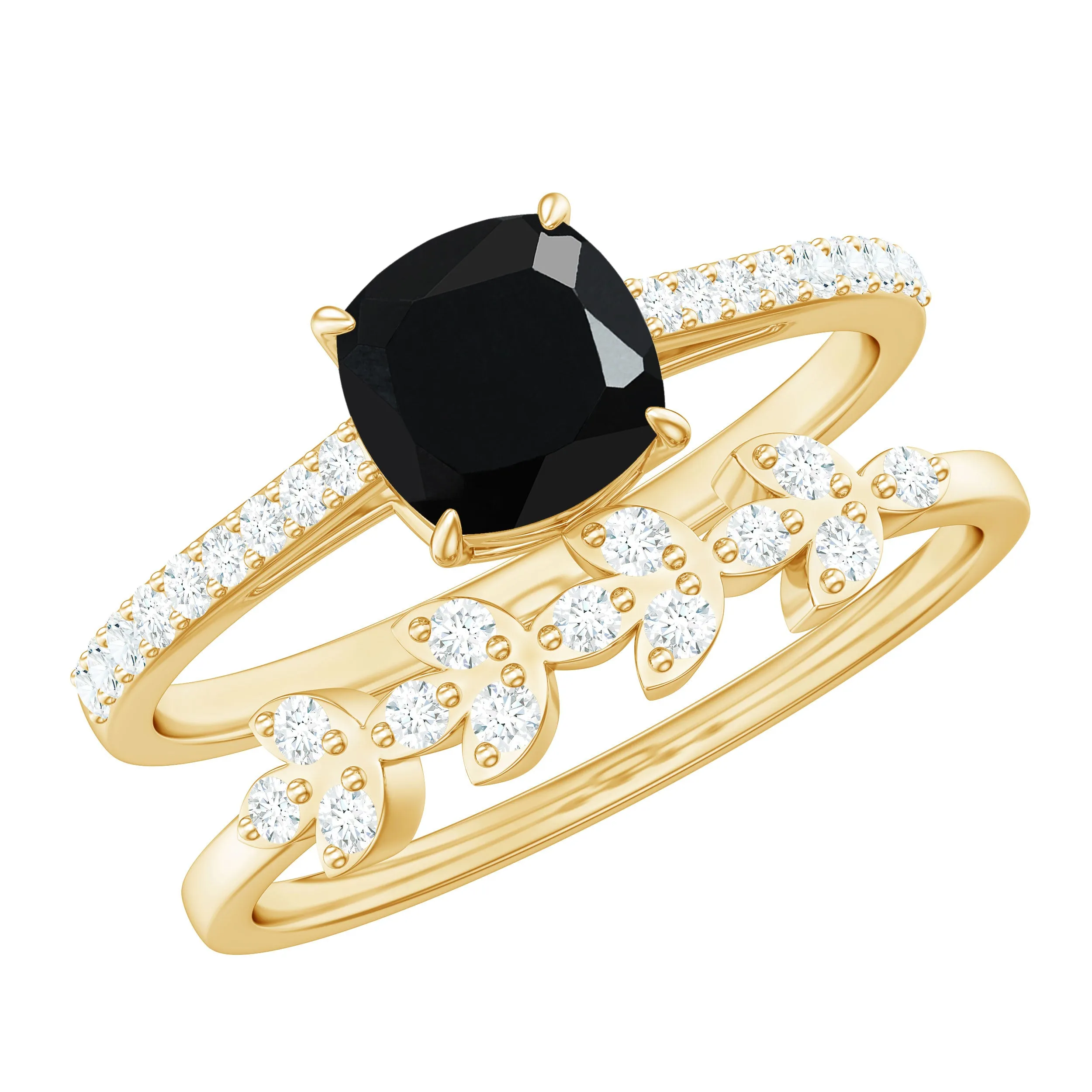 1.25 CT Natural Black Onyx and Diamond Stackable Ring Set