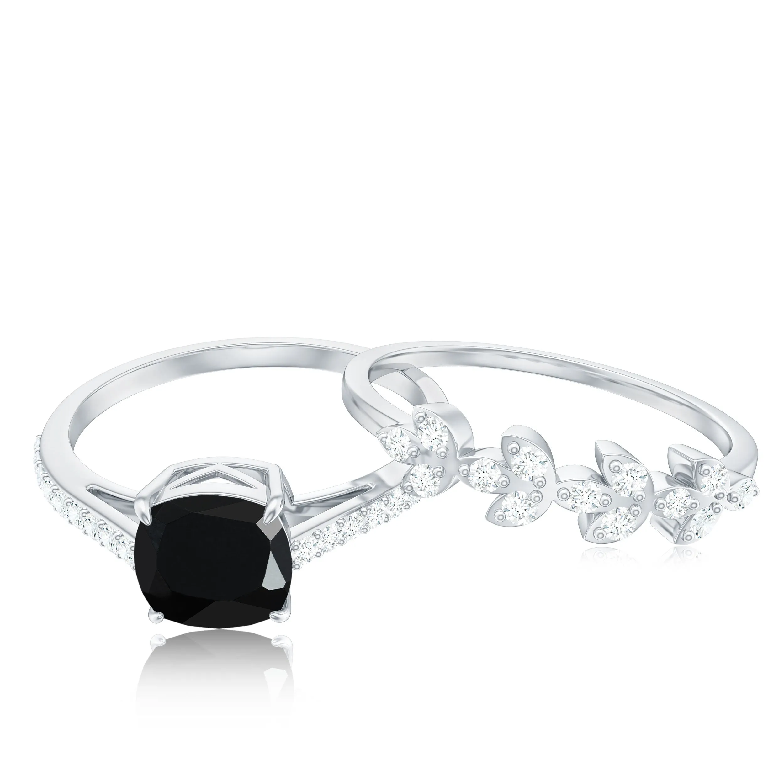 1.25 CT Natural Black Onyx and Diamond Stackable Ring Set