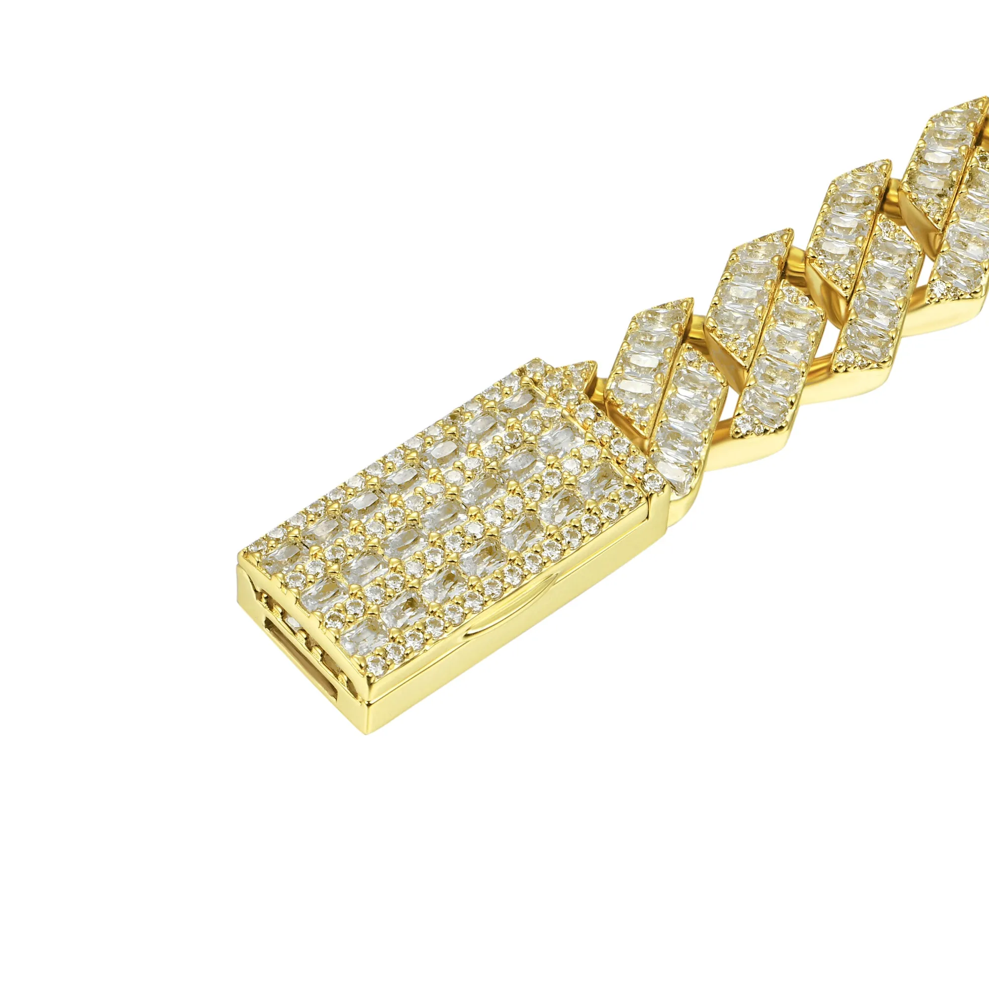 12mm Emerald Cut Prong Cuban Link Bracelet - Yellow Gold