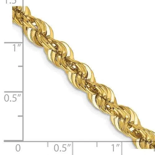 14K 6 mm Solid Diamond-cut Rope Yellow Chain with Lobster Clasp