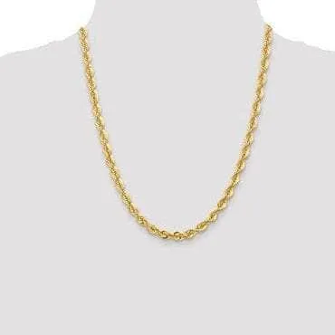 14K 6 mm Solid Diamond-cut Rope Yellow Chain with Lobster Clasp