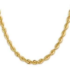 14K 6 mm Solid Diamond-cut Rope Yellow Chain with Lobster Clasp