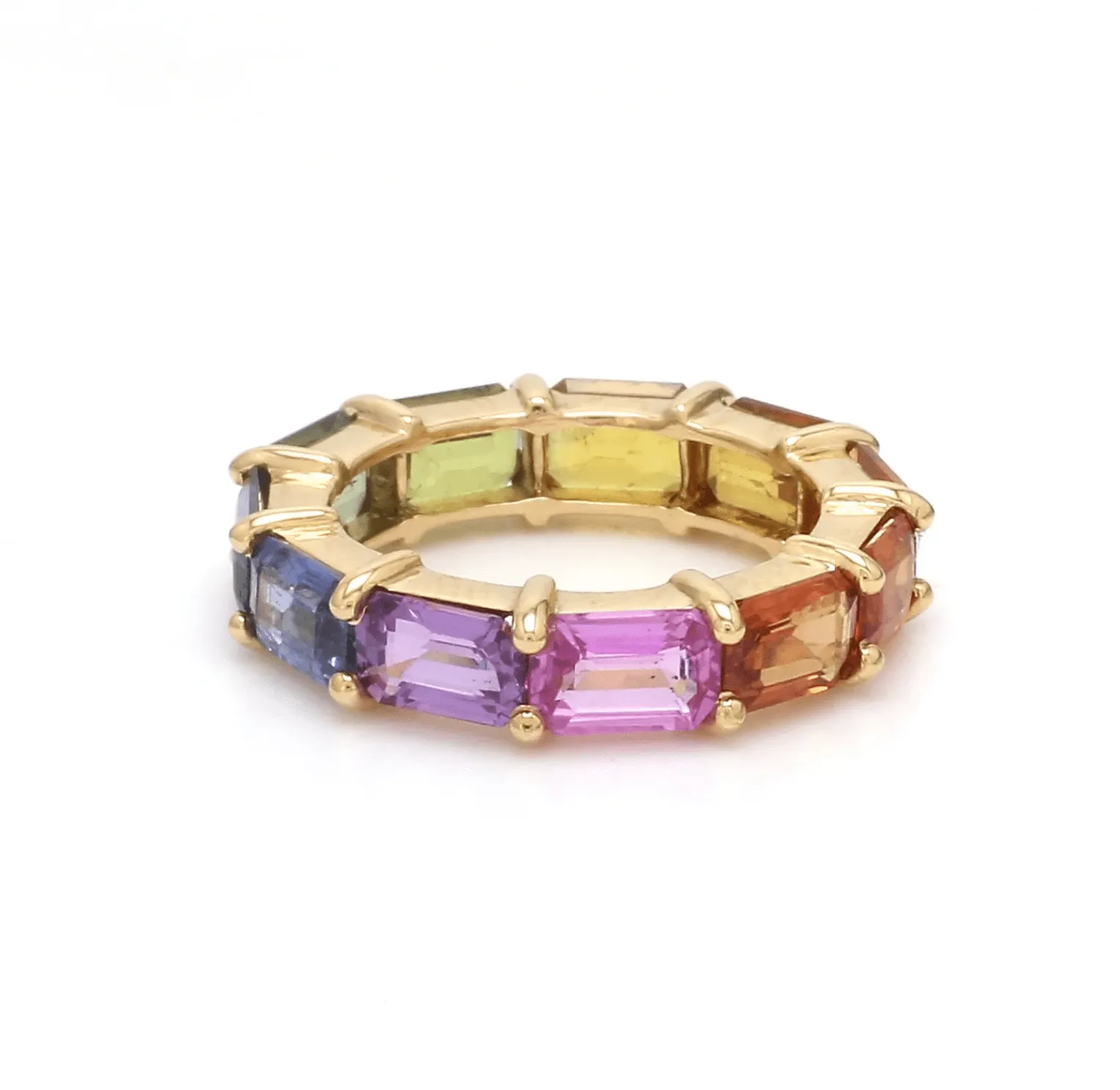 14K & 18K Gold East West Rainbow Sapphire Eternity Ring