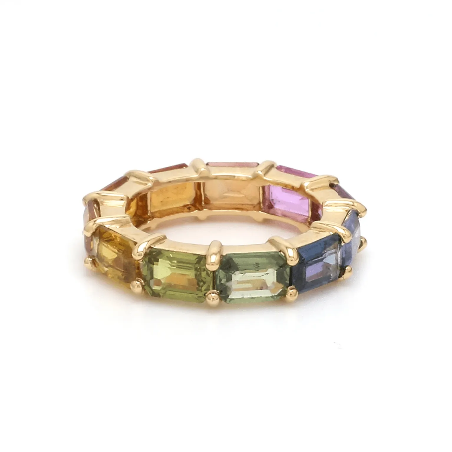 14K & 18K Gold East West Rainbow Sapphire Eternity Ring