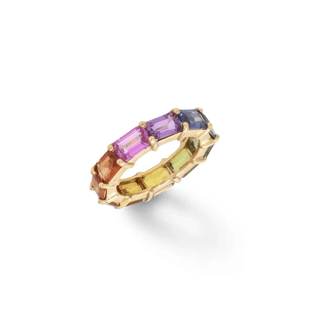 14K & 18K Gold East West Rainbow Sapphire Eternity Ring