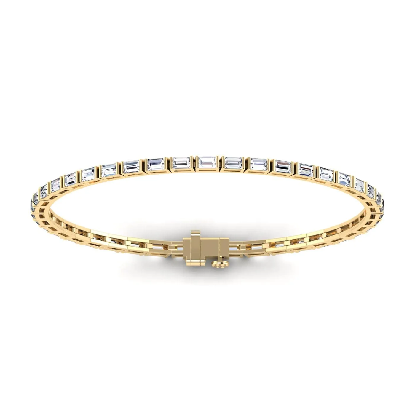 14K & 18K Gold horizontal Baguette Cut DiamondTennis Bracelet 7 ct, 4-prong setting, Lab Grown