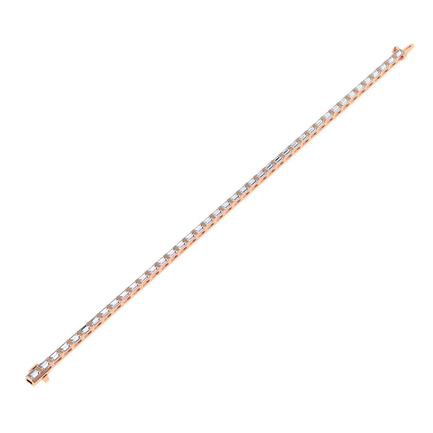 14K & 18K Gold horizontal Baguette Cut DiamondTennis Bracelet 7 ct, 4-prong setting, Lab Grown