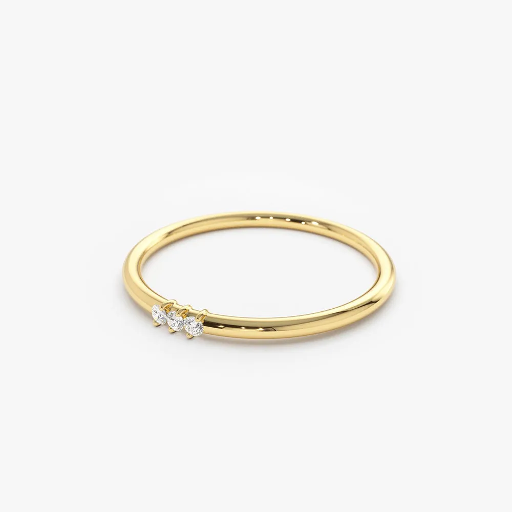 14K Gold 3 Stone Minimalist Diamond Ring