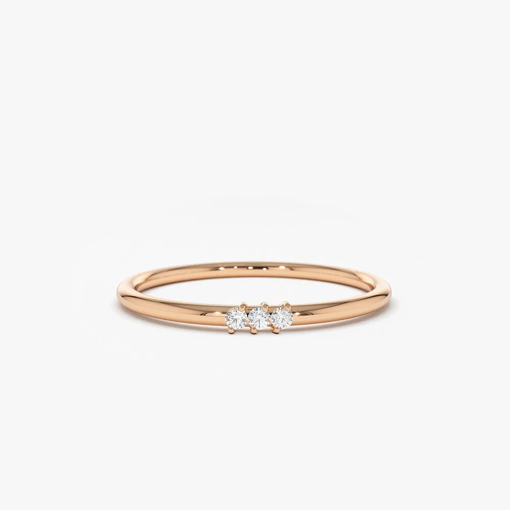 14K Gold 3 Stone Minimalist Diamond Ring