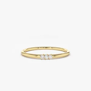 14K Gold 3 Stone Minimalist Diamond Ring