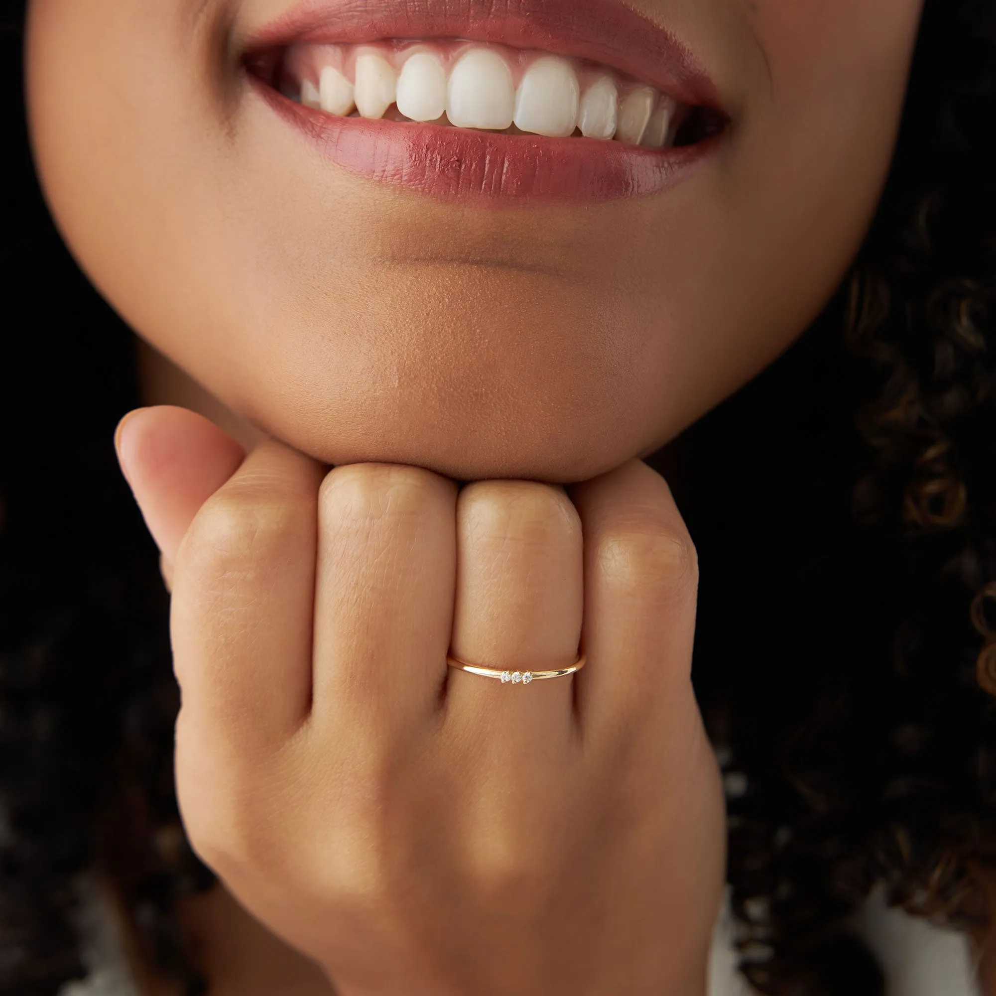 14K Gold 3 Stone Minimalist Diamond Ring