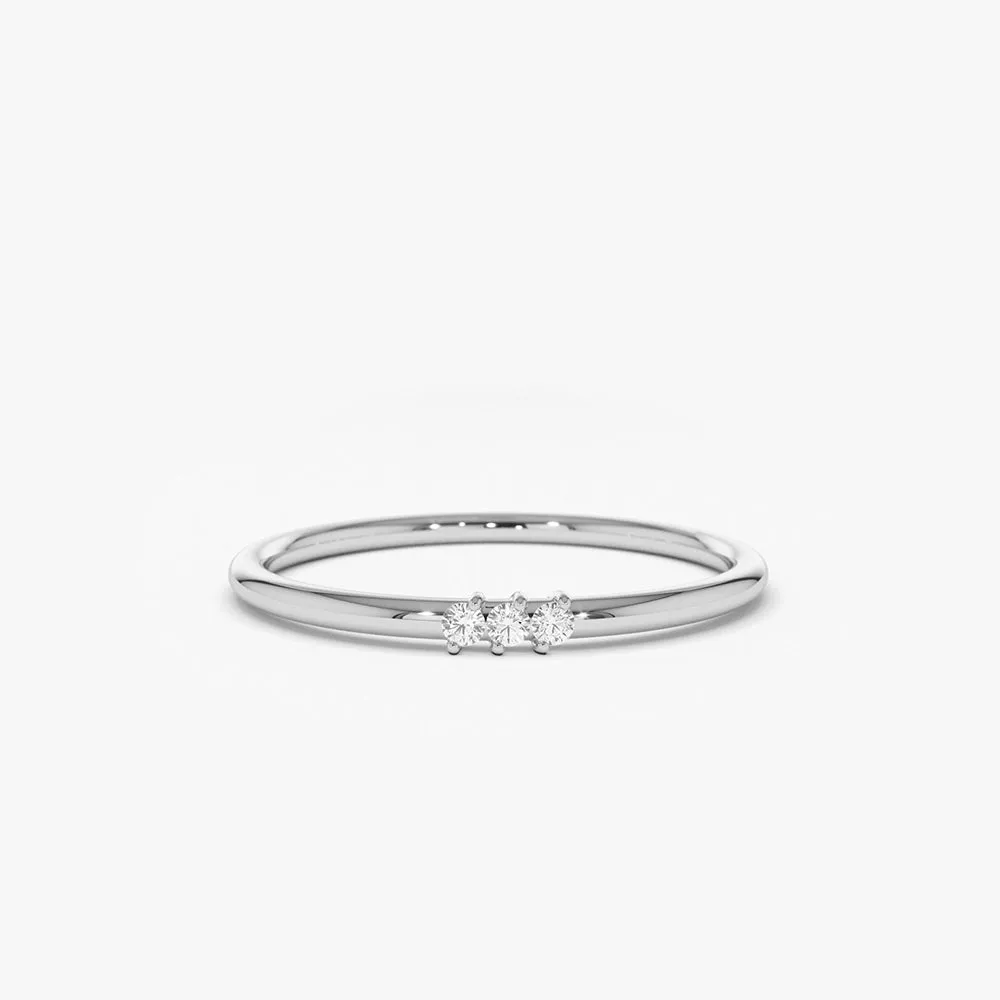 14K Gold 3 Stone Minimalist Diamond Ring