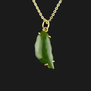 14K Gold Carved Green Jade Pendant Necklace