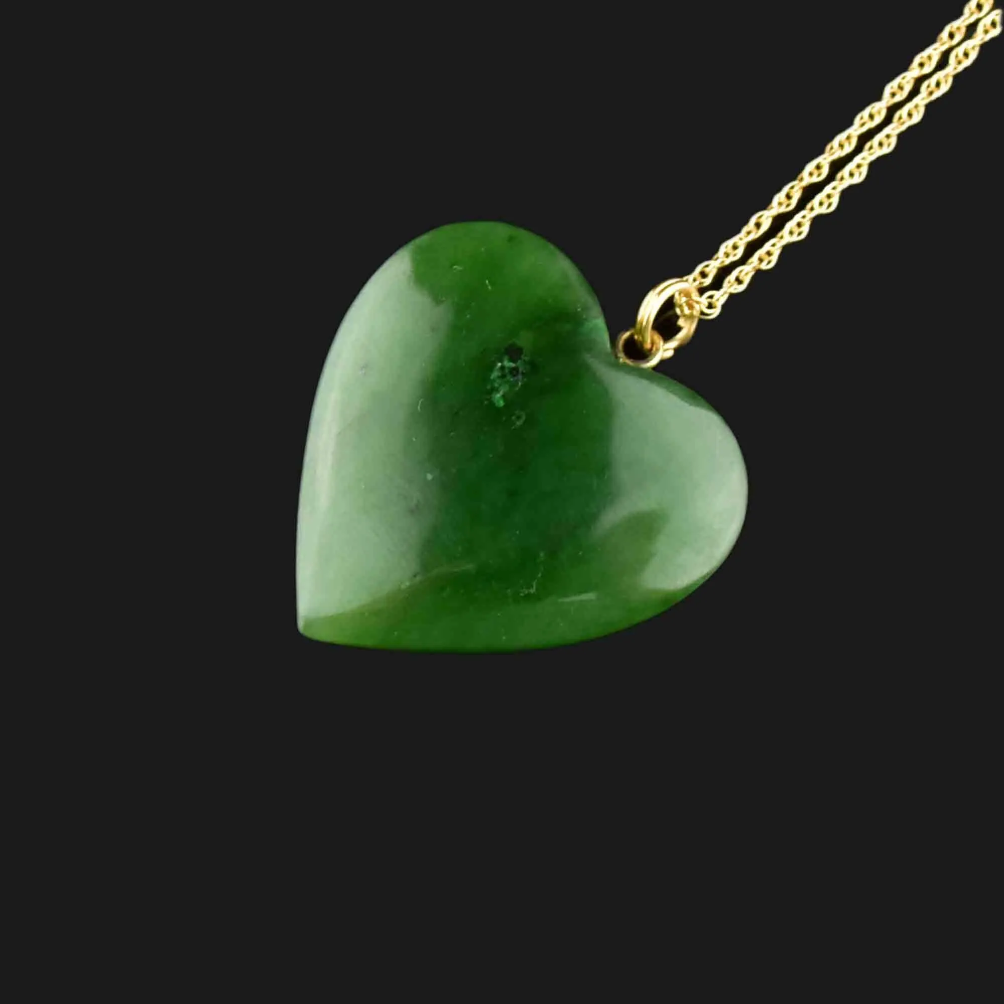 14K Gold Carved Jade Heart Pendant Necklace