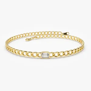 14K Gold Cuban Link Bracelet w/ Emerald Cut Diamond