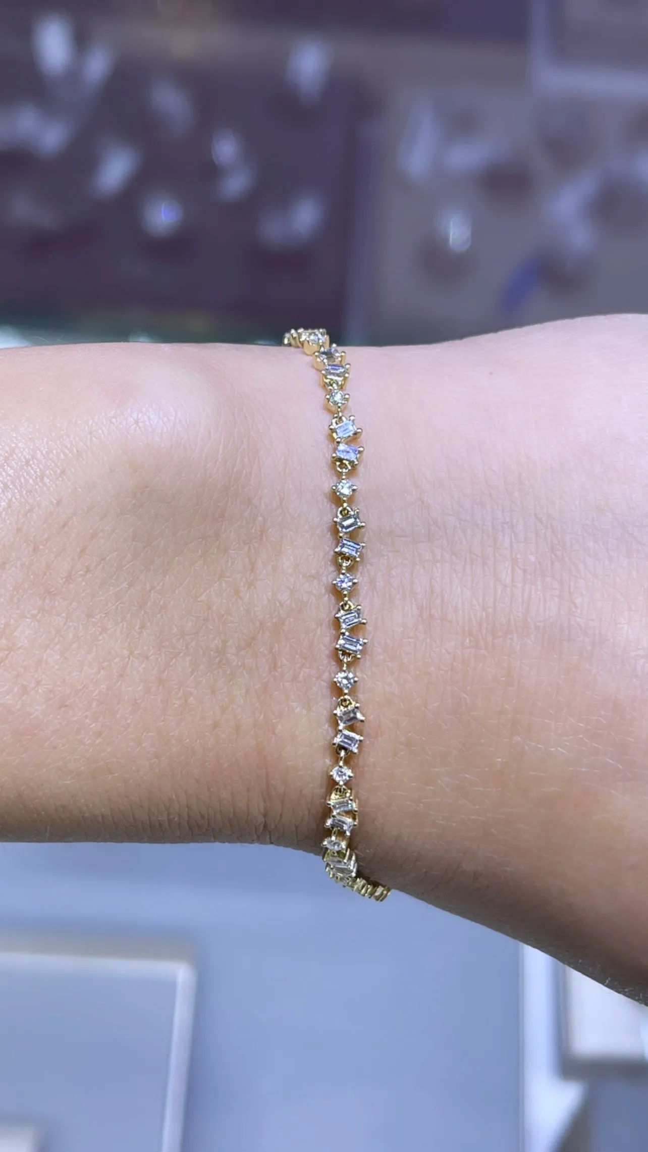 14K Gold Diamond Baguette Bracelet