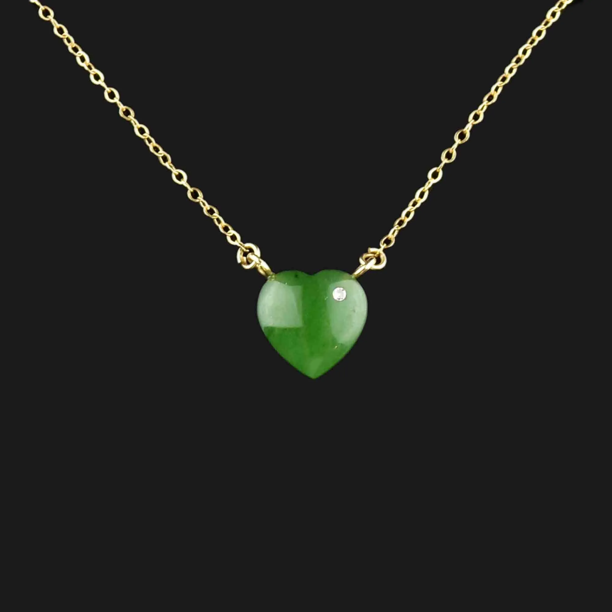 14K Gold Sapphire Jade Heart Pendant Necklace