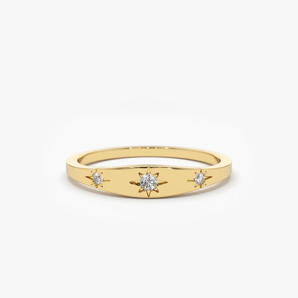 14K Gold Star Setting 3 Diamond Stacking Ring