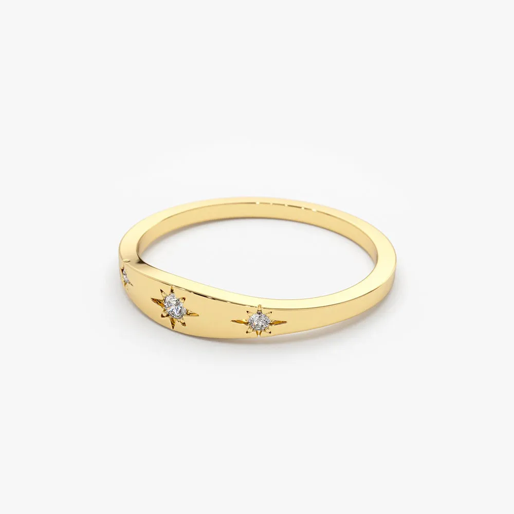 14K Gold Star Setting 3 Diamond Stacking Ring