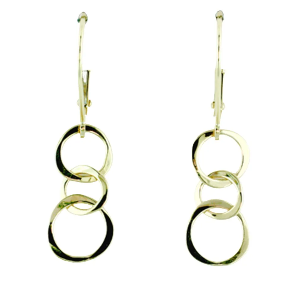 14k Gold Three Circle Dangle Earrings