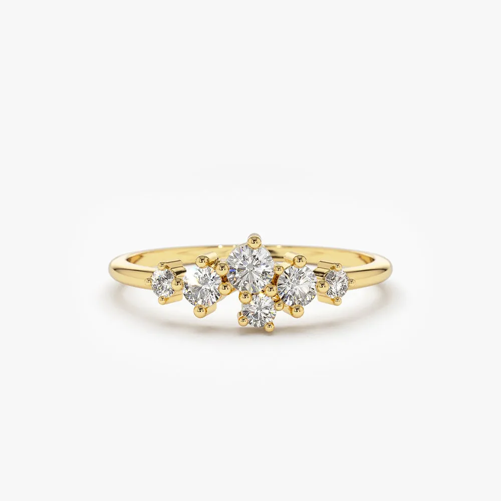 14K Large Diamond Cluster Ring