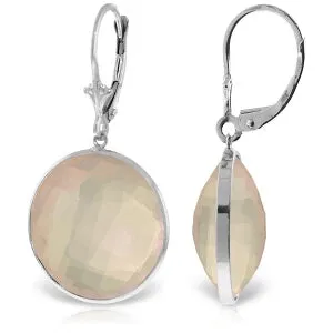 14K Solid White Gold Leverback Earrings Round Rose Quartz Gemstone