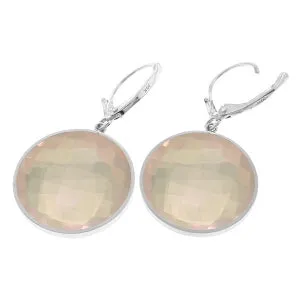 14K Solid White Gold Leverback Earrings Round Rose Quartz Gemstone