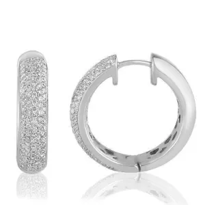 14K Solid White Gold Womens Diamond Hoop Earrings 1.25 Ctw