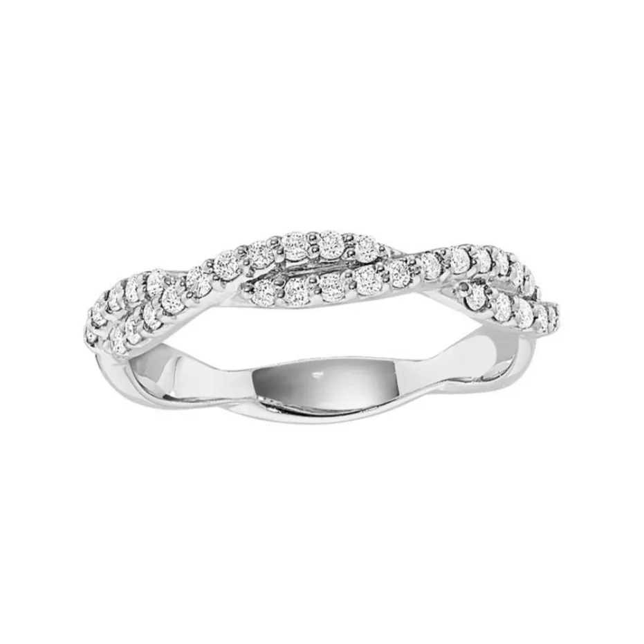 14K White Gold Common Prong Twisted Crisscross Diamond Band