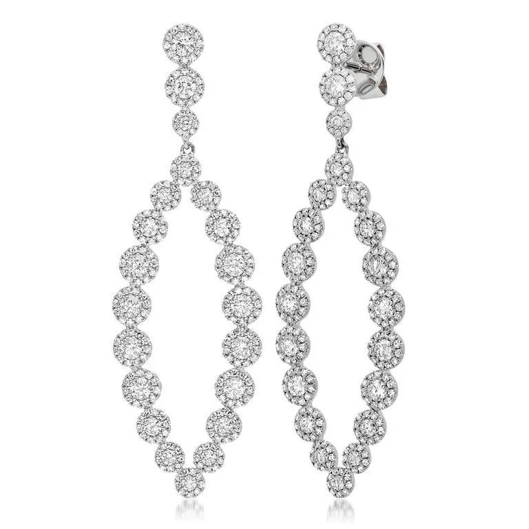 14K White Gold Diamond Halo Marquise Shaped Dangle Earrings