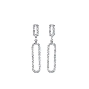 14K White Gold Diamond Link Dangle Earrings