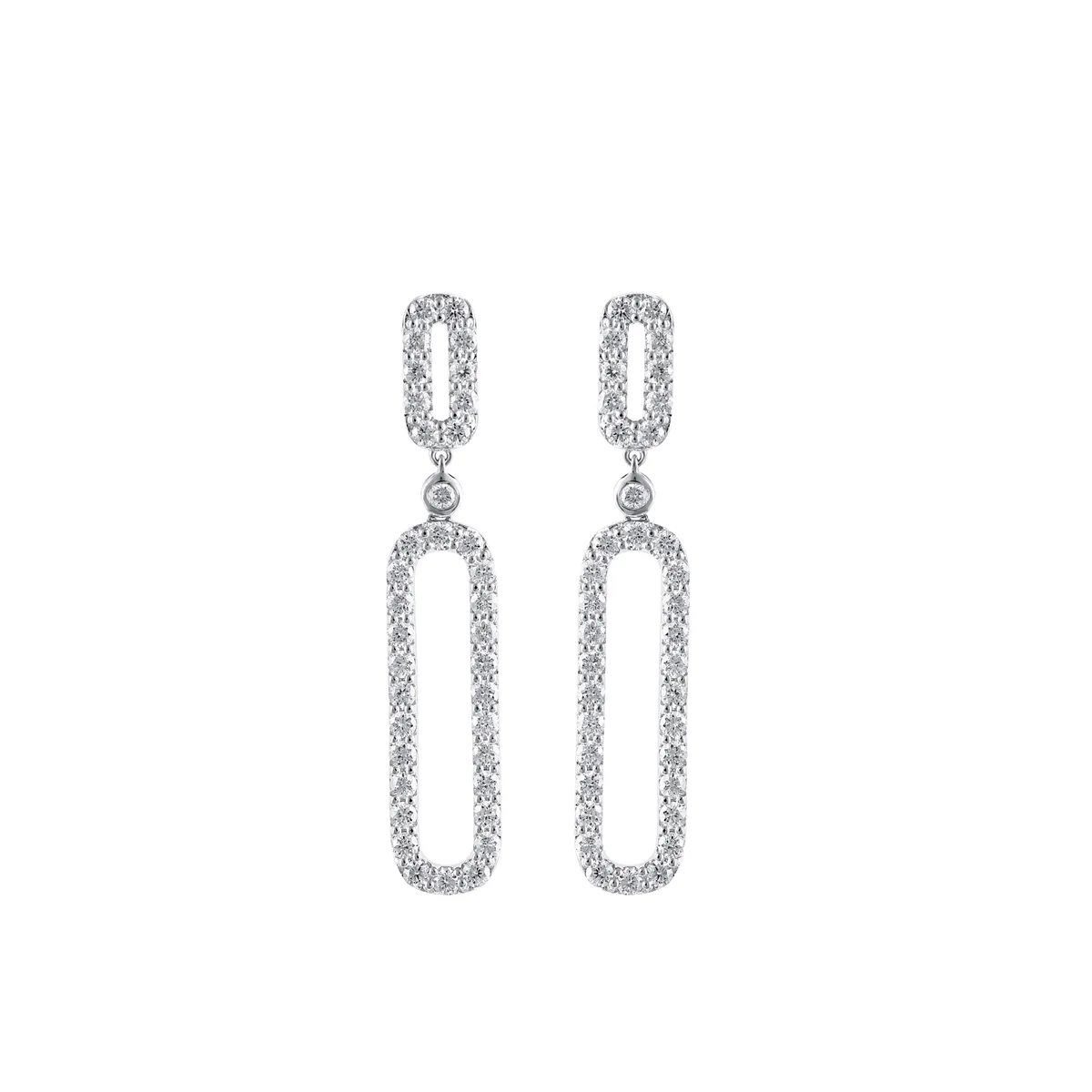 14K White Gold Diamond Link Dangle Earrings