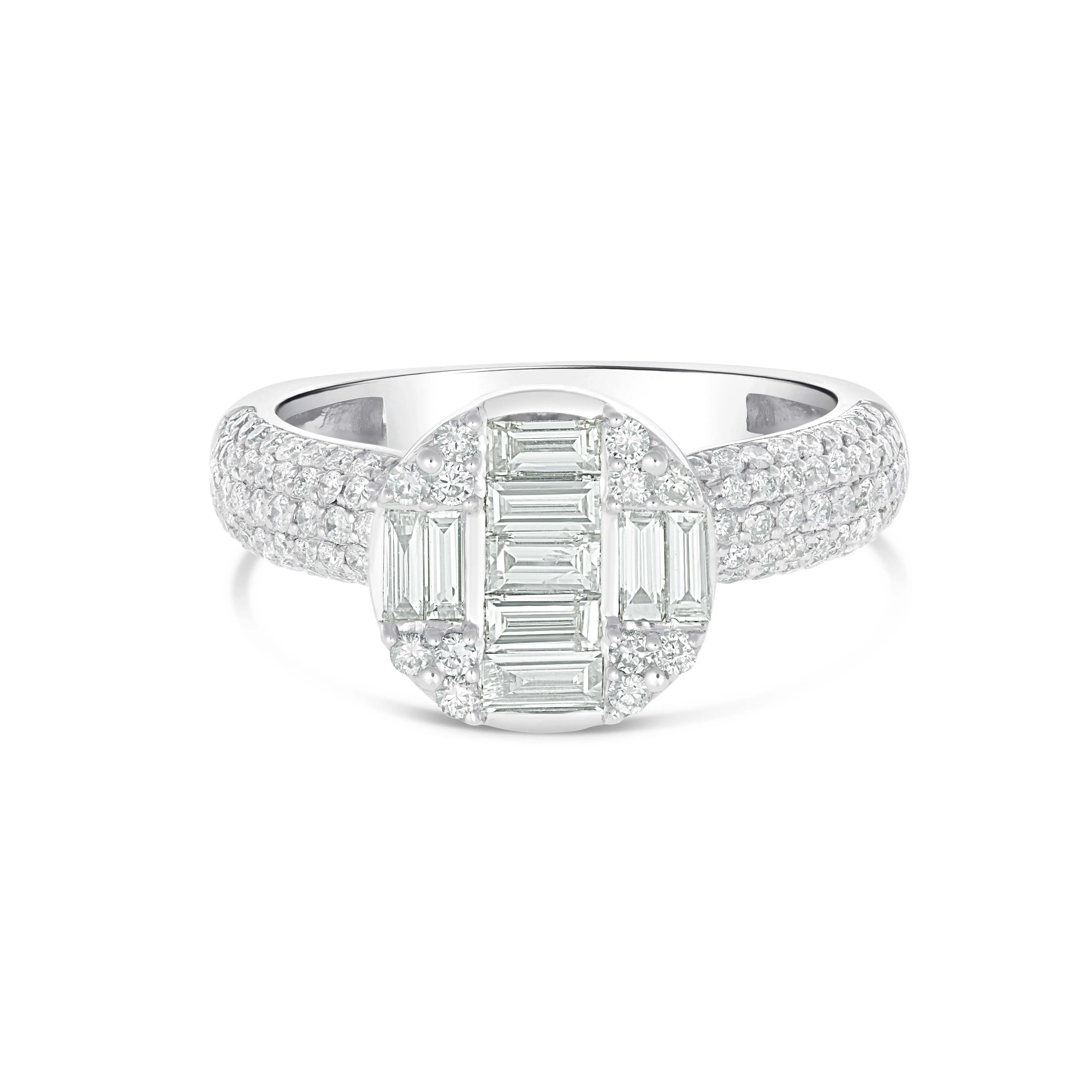 14K White Gold Half Eternity Cluster Diamond Ring